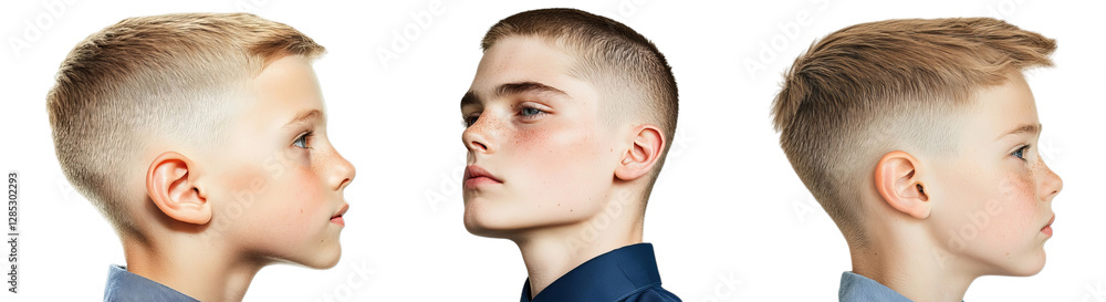 Obraz premium Png of Stylish Boys Haircut - Modern Fade Hairstyle for Kids & Teens on transparent background.