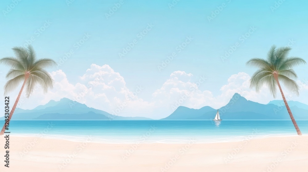 Obraz premium Cartoon beach scene illustration