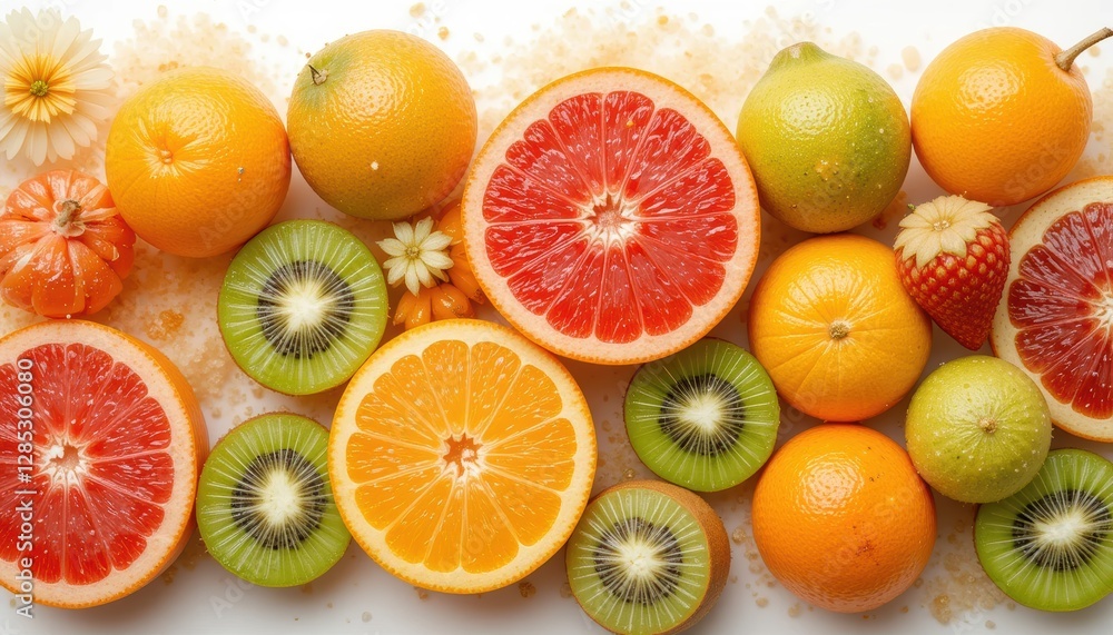 Fresh Citrus Fruits with Vibrant Colors and Textures Displayed on a White Background for Healthy Lifestyle Concepts Fresh Citrus Fruits with Vibrant Colors and Textures Displayed on a White Background for Healthy Lifestyle Concepts