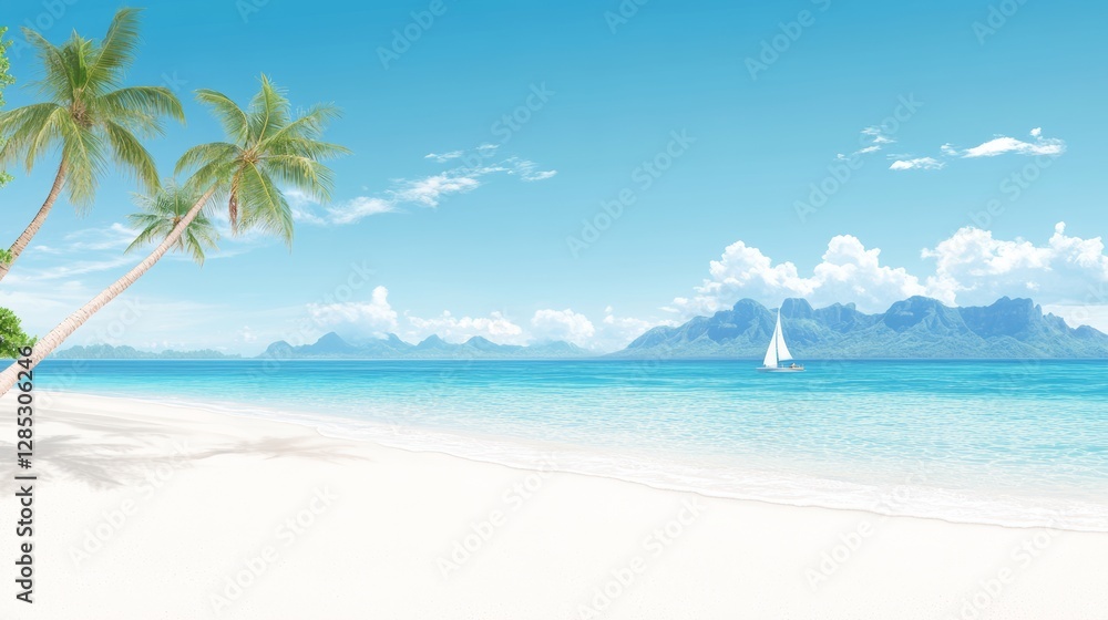 Fototapeta premium Cartoon beach scene illustration