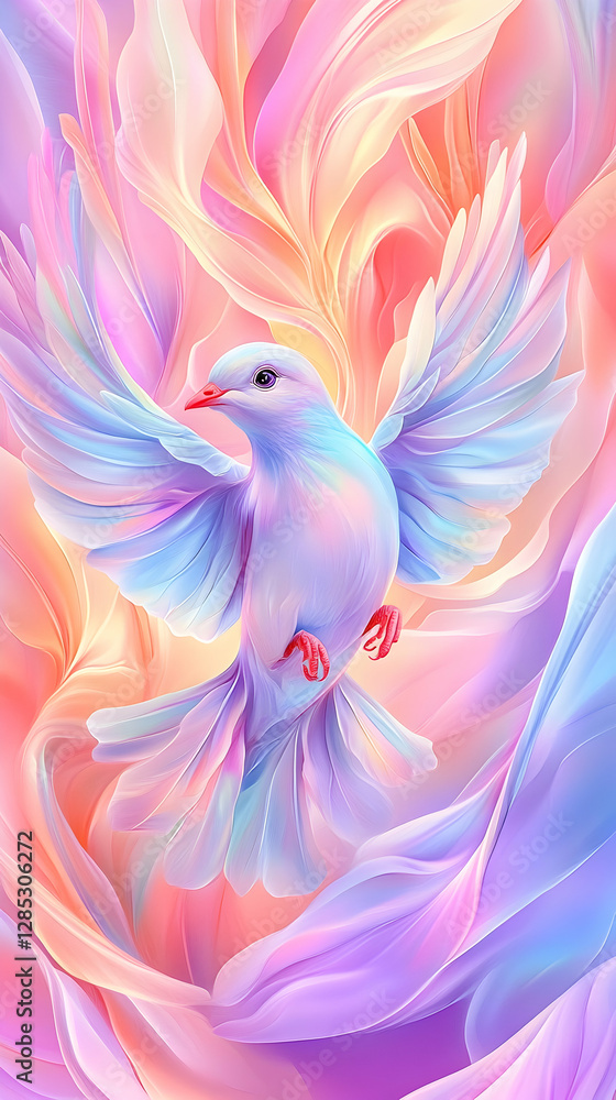 Obraz premium Pastel Dove Soaring Amidst Flowing Petals