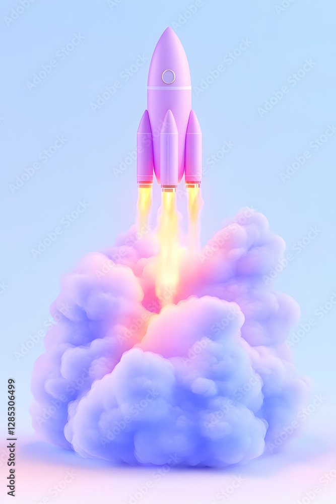 Pastel rocket launching, smoke, pastel background, startup concept Pastel rocket launching, smoke, pastel background, startup concept