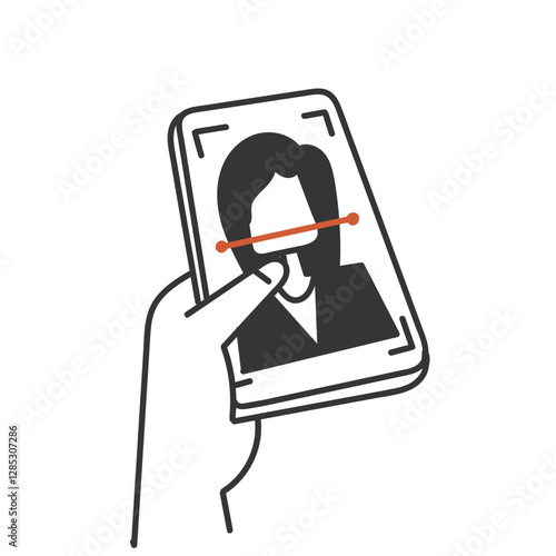 doodle woman face recognition on phone illustration