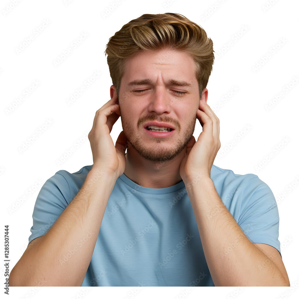 Young Man Weeping, Hands Over Ears Young Man Weeping, Hands Over Ears