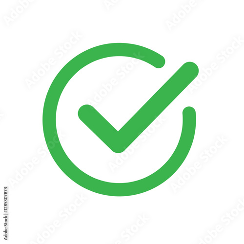 Green check mark icon with a circle isolated on white background for web design, business, etc.