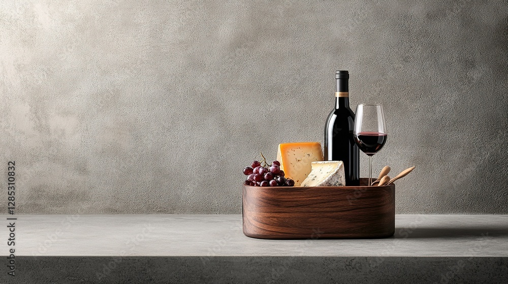 Elegant wine and cheese hamper on stylish townhouse steps, ideal for upscale living and gourmet indulgence.