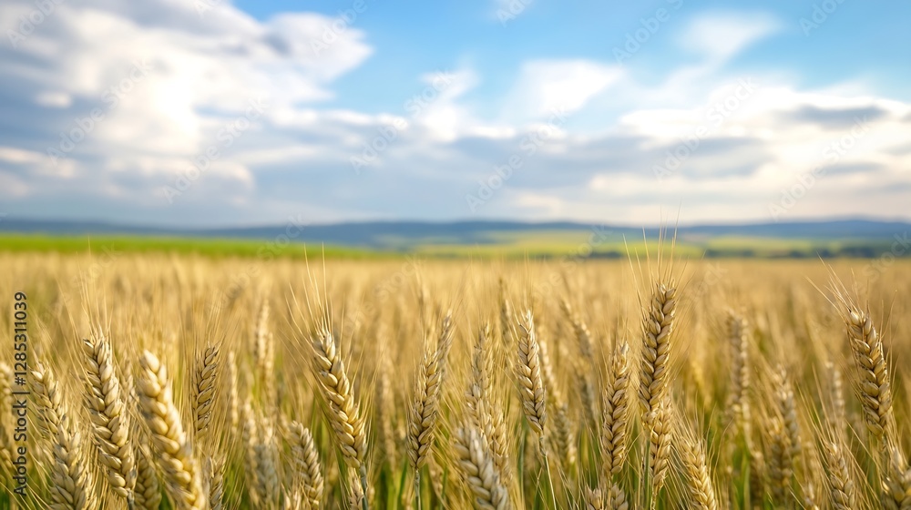 Golden Wheat Field Under Blue Sky with Clouds Capturing Nature's Beauty : Generative AI Golden Wheat Field Under Blue Sky with Clouds Capturing Nature's Beauty : Generative AI
