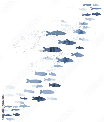 Blue watercolor fish background PNG transparent  photo