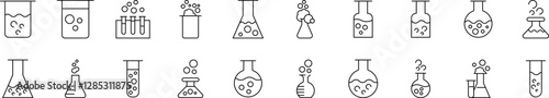 Laboratory Flask Line Icon Collection. Outline Signs for Graphic and Web Design, Apps, Adverts, Various Cards