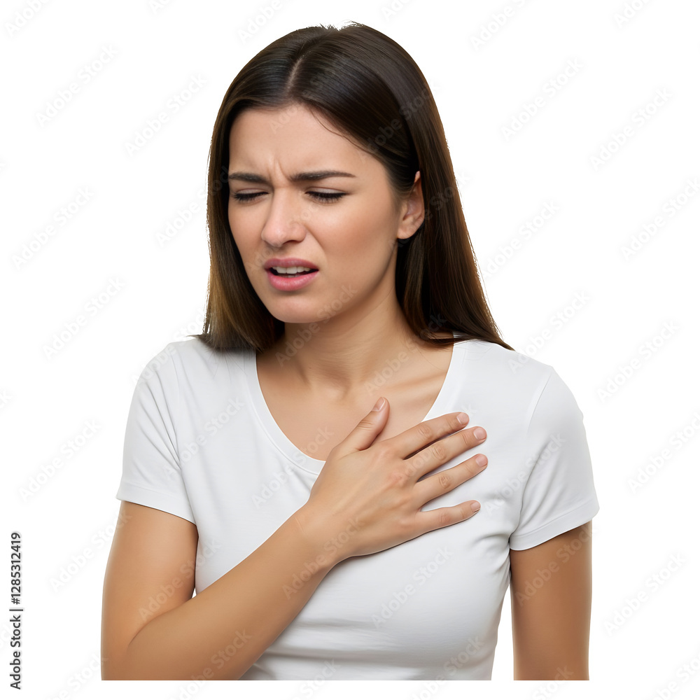 Woman Experiencing Severe Chest Pain Discomfort Woman Experiencing Severe Chest Pain Discomfort