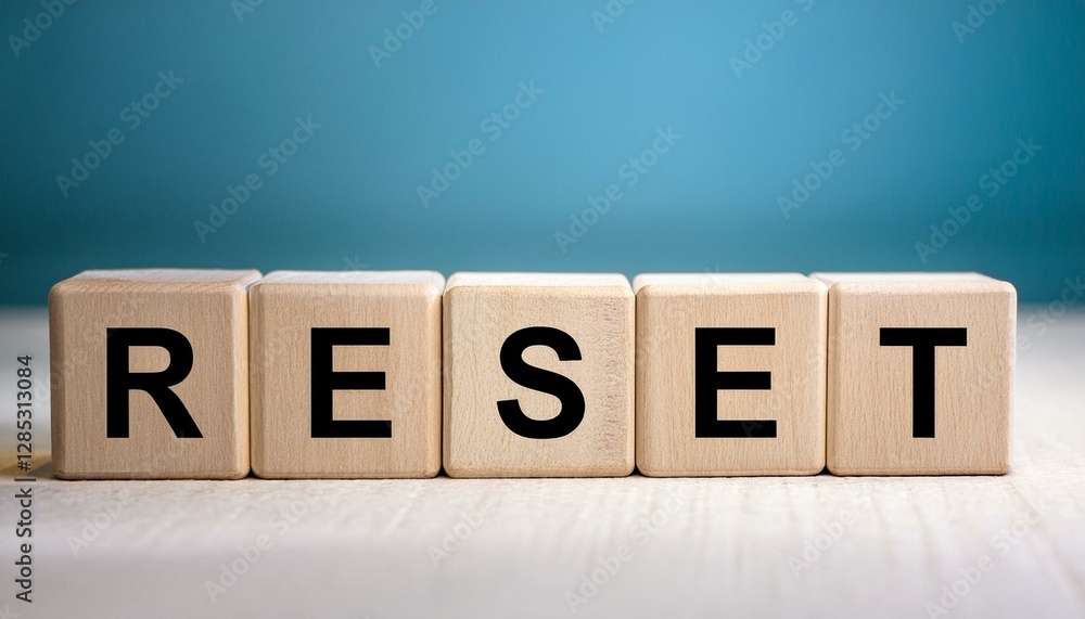 リセットを意味する英単語のresetの文字が書かれた木製のキューブブロック。aiで生成 リセットを意味する英単語のresetの文字が書かれた木製のキューブブロック。aiで生成