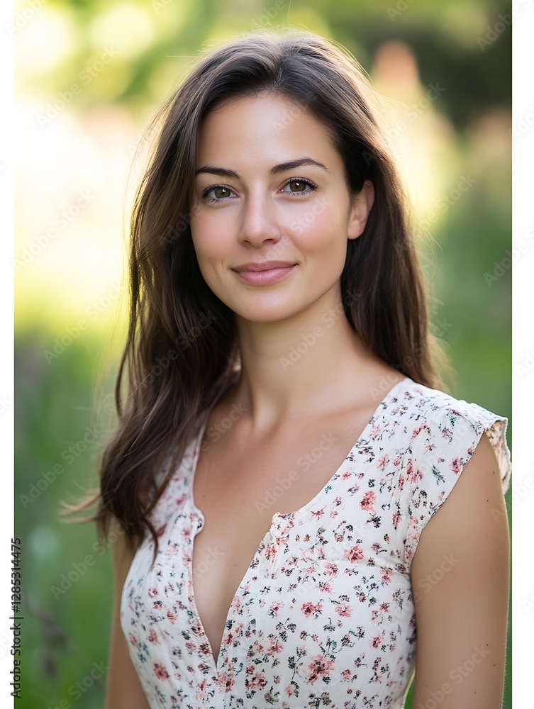 Beautiful Young Woman with Long Hair Smiling in a Natural Outdoor Setting : Generative AI Beautiful Young Woman with Long Hair Smiling in a Natural Outdoor Setting : Generative AI