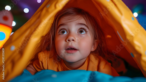 Wallpaper Mural Toddler girl playing in space-themed play tent Torontodigital.ca