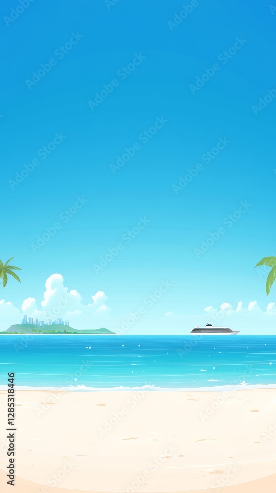 Fototapeta premium Cartoon beach scene illustration