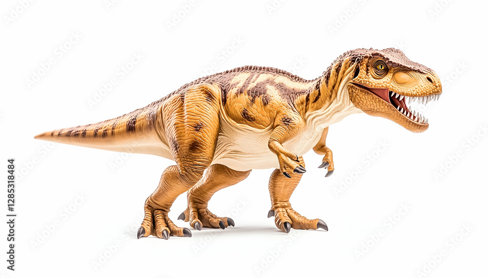 Fototapeta premium Tyrannosaurus Rex toy, side view, white background, educational use