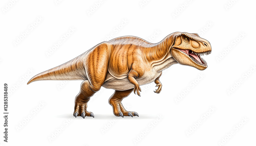 Naklejka premium Tyrannosaurus Rex illustration, prehistoric creature, white background, educational use