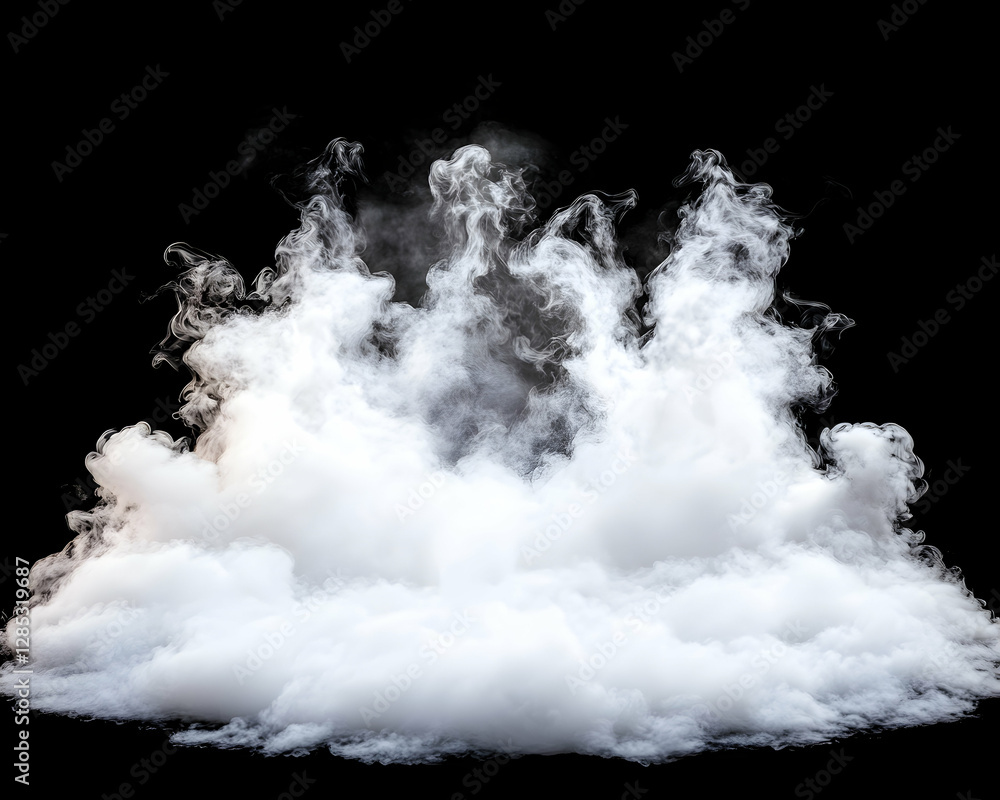 White smoke cloud, dark background, isolated, design element White smoke cloud, dark background, isolated, design element