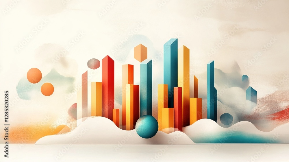 Colorful Geometric Portfolio Diversification, vibrant design showcasing diverse assets, analytical approach to investment strategies.