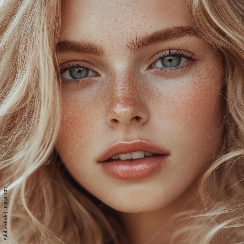 Portrait of beautiful young blonde hair with fresh skin Close-up portrait of a young woman