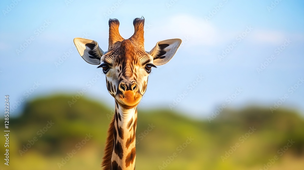 Obraz premium Charming Giraffe Portrait with Clear Blue Sky Background and Nature Vibes : Generative AI