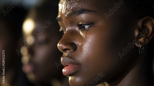 Powerful Emotional Portrait of a Young Woman in Intense Moment : Generative AI photo