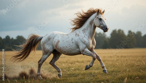white horse running, Majestic Black Horse in Nature
