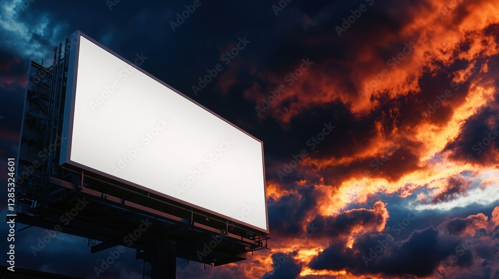 Fototapeta premium Empty billboard against a dramatic sunset sky, showcasing vibrant colors and clouds