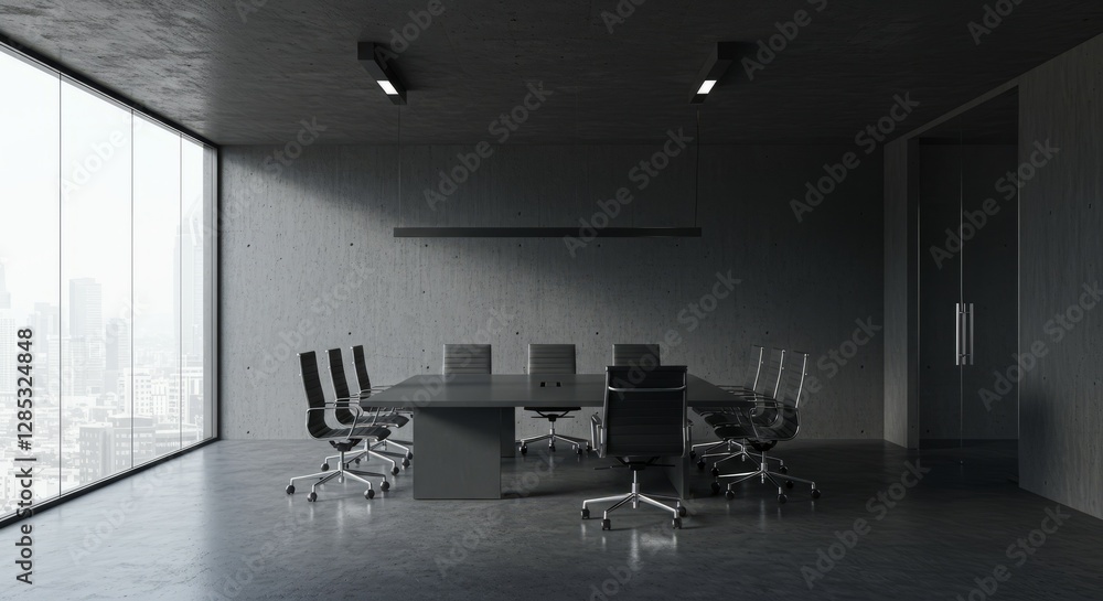 Obraz premium modern office interior, room, interior, office, chair, business, table, furniture, empty, conference, meeting, inside, desk, design, window, 3d, airport, architecture, 
