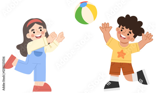 Illustration of a boy and a girl playing throwing a ball