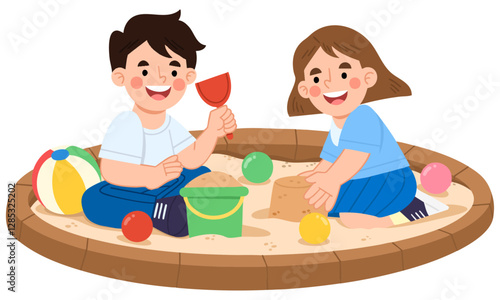 Illustration of Children Playing in a Sandbox