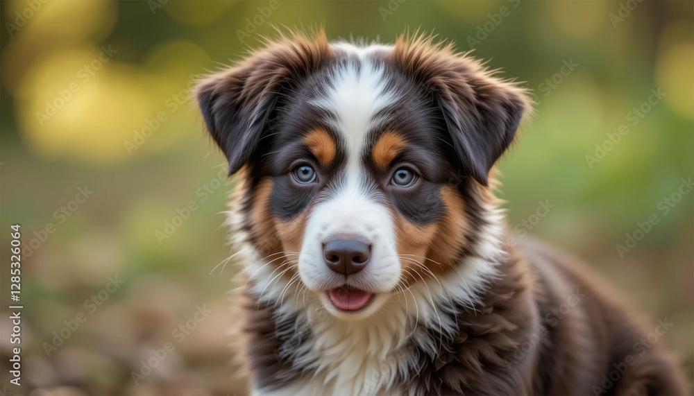border collie puppy, Australian Shepherd Sitting Outdoors border collie puppy, Australian Shepherd Sitting Outdoors
