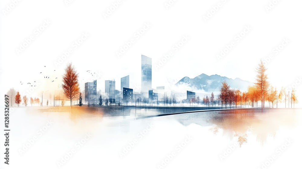Obraz premium Urban Solar Integration, A modern cityscape harmoniously blending renewable energy solutions with advanced urban infrastructure for a sustainable future