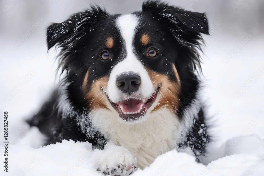 Happy Border Collie Enjoying Snowy Day Outdoors Happy Border Collie Enjoying Snowy Day Outdoors