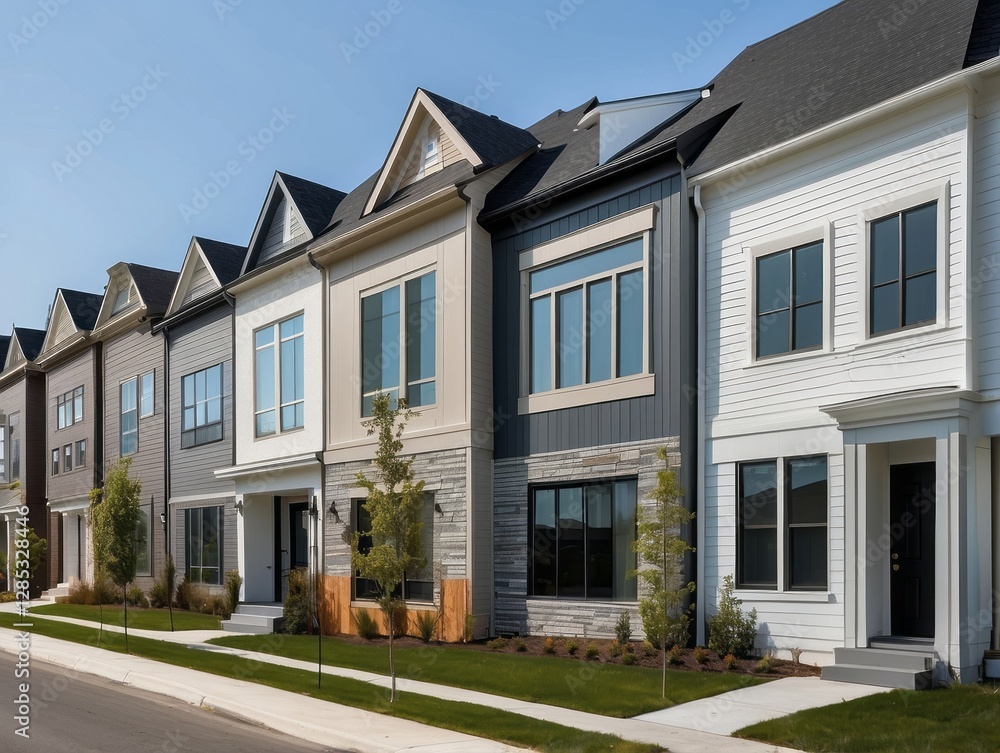 Fototapeta premium Row of Modern Townhouses on a Sunny Day