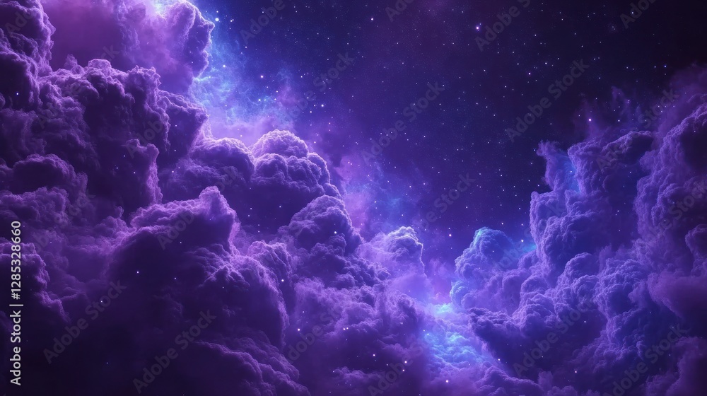 Cosmic Clouds: Ethereal Purple Nebula Under Starry Night Sky Cosmic Clouds: Ethereal Purple Nebula Under Starry Night Sky
