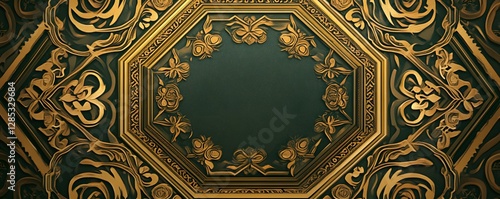 Elaborate gold ornamented frame with floral details and dark background