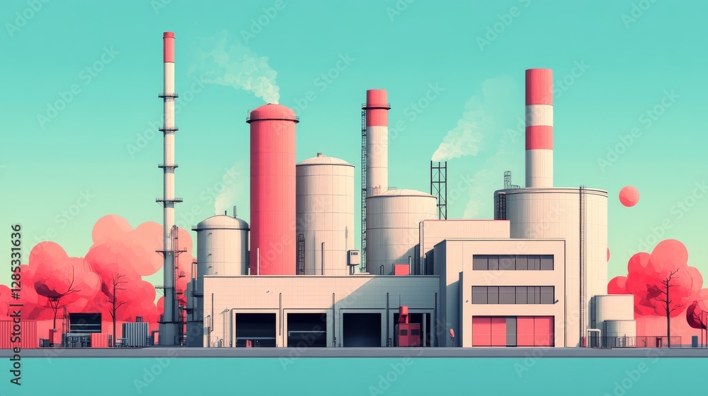 Obraz premium Modern Industrial Factory Design in Flat Vector Illustration