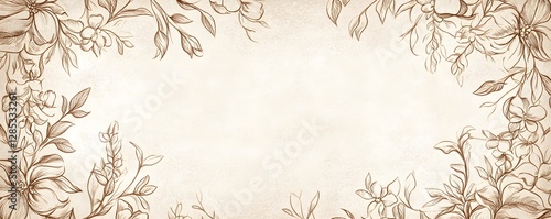 Floral border design features flowers and leaves in sepia tones