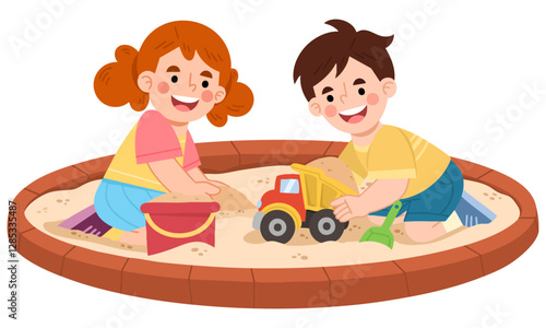 Illustration of Children Playing in Sandbox