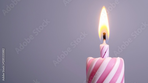 Burning Birthday Celebration Candle Twisting Pink and White Stripes Festive Occasion Commemorative Symbolism