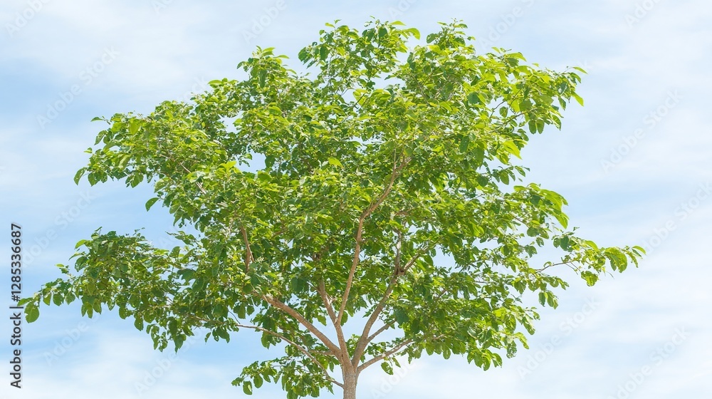 Fototapeta premium Lush green tree, sunny sky, outdoor, nature, backdrop