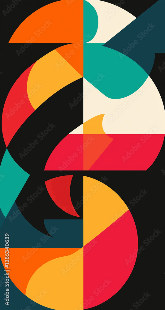 Abstract design of geometric shapes in vibrant colors with text space