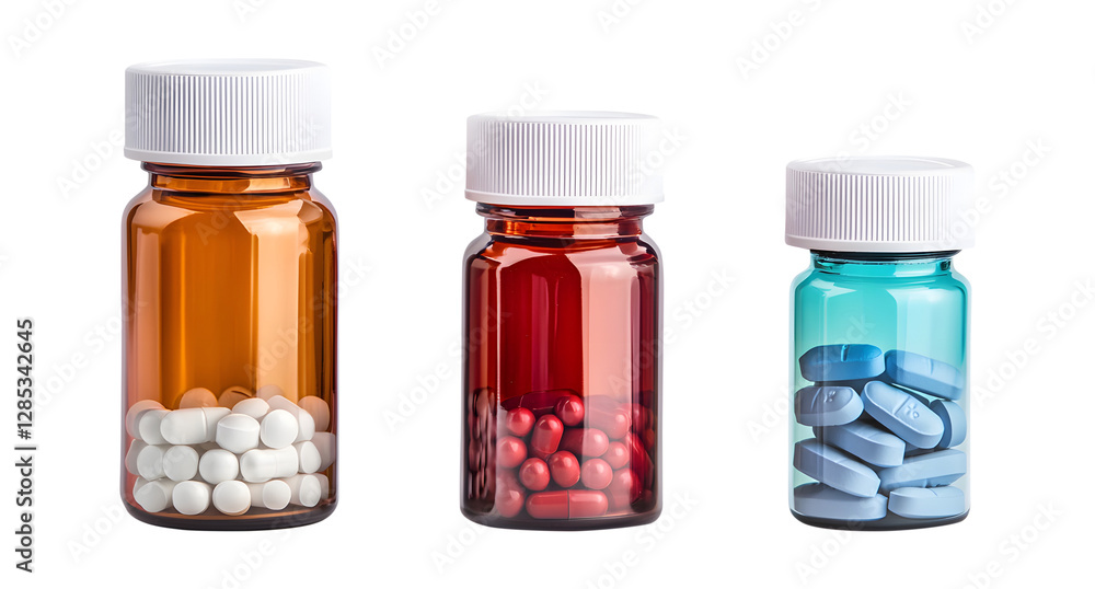 Medicine bottles with pills isolated on transparent background. Medicine bottles with pills isolated on transparent background.