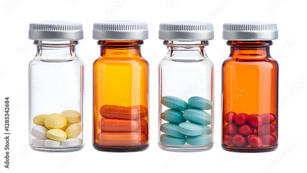 Medicine bottles with pills isolated on transparent background. Medicine bottles with pills isolated on transparent background.