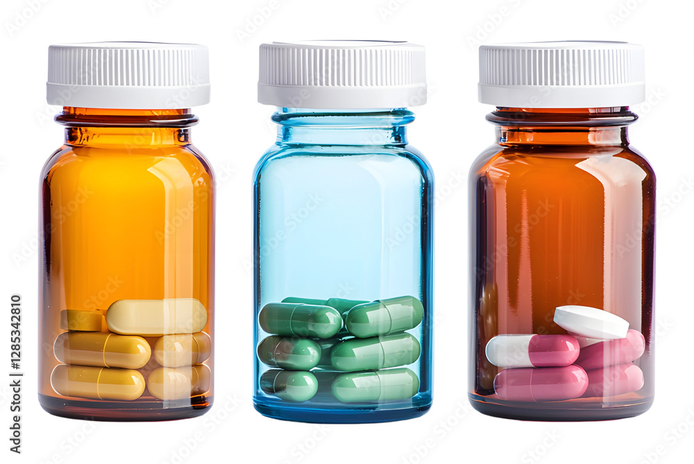 Medicine bottles with pills isolated on transparent background. Medicine bottles with pills isolated on transparent background.