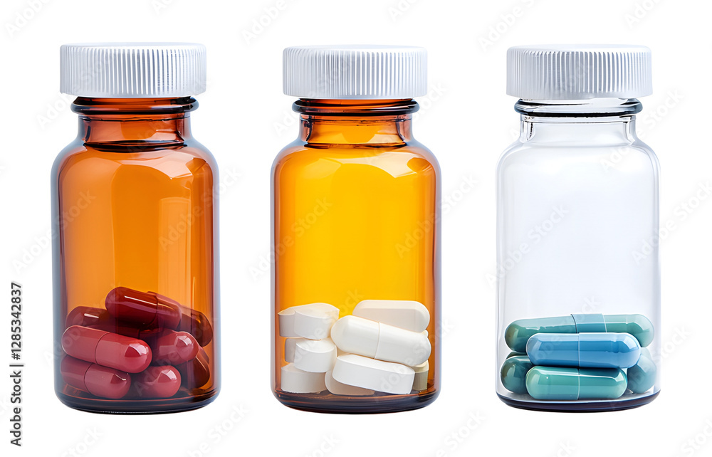 Medicine bottles with pills isolated on transparent background. Medicine bottles with pills isolated on transparent background.