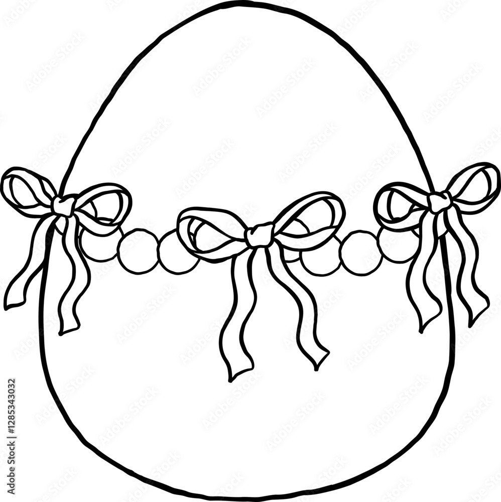 Coquette Easter Egg with Ribbon Bows Outline Coquette Easter Egg with Ribbon Bows Outline