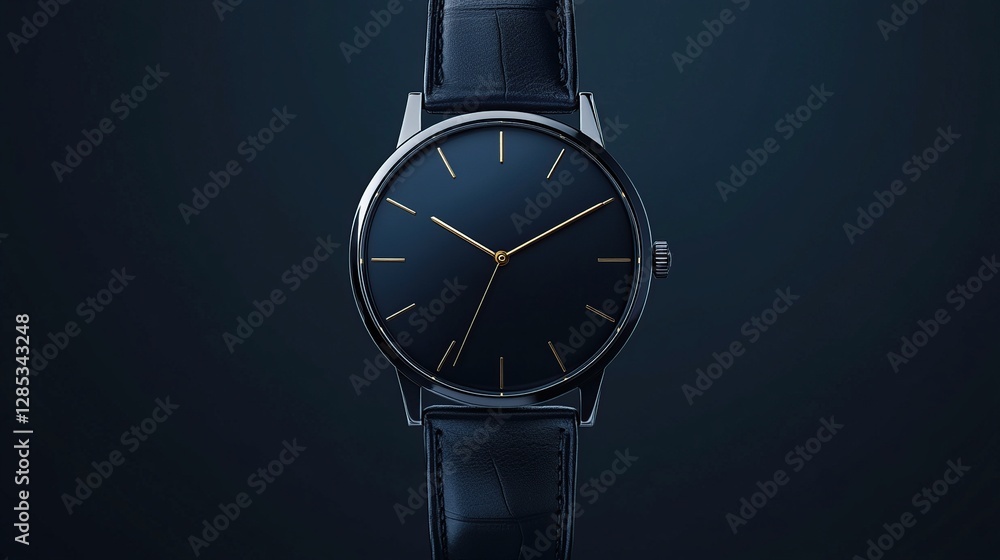 Elegant Dark Blue Wristwatch with Leather Strap: A Timeless Classic