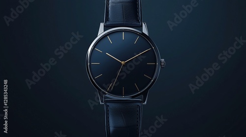 Obraz na płótnie Elegant Dark Blue Wristwatch with Leather Strap: A Timeless Classic w salonie