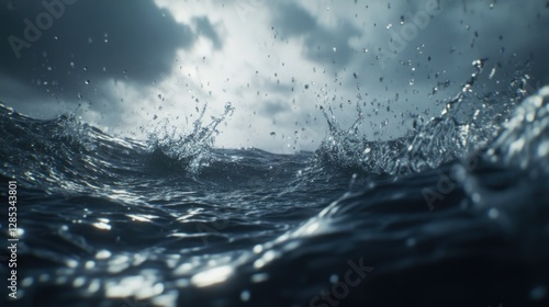 Dramatic Ocean Waves Splashing Under Gloomy Sky During Stormy Weather